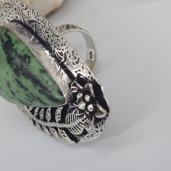 Genuine Green Ruby Zoisite /Anyolite/ Stone Silver 925 Ring - Picture 3 of 11